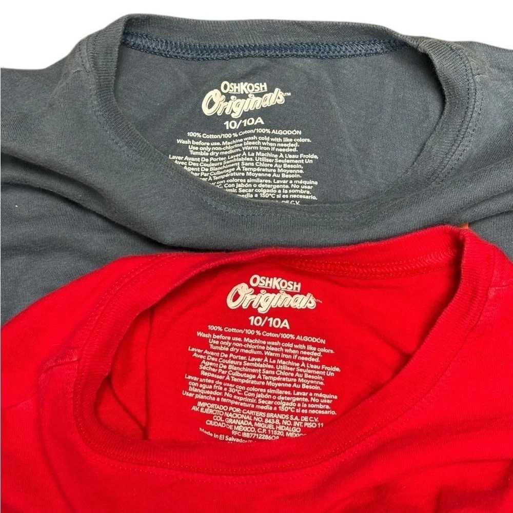 OshKosh B'gosh Red Monster Truck and Blue Fighter Jet Long Sleeve Shirts, GUC